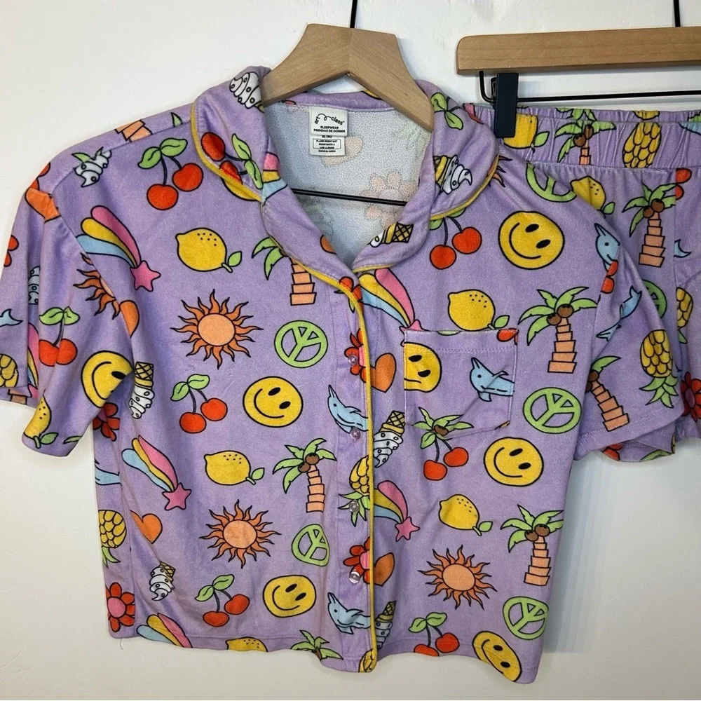 Art Class Girls Purple Printed Pajama Set, Size XL (14), Smiley Face, Cherries - Picture 2 of 8